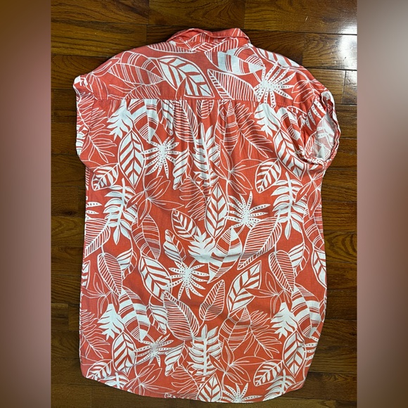 Old Navy Tropical Palm Print Shirt Dress Orange White XL Great Condition - Picture 2 of 9